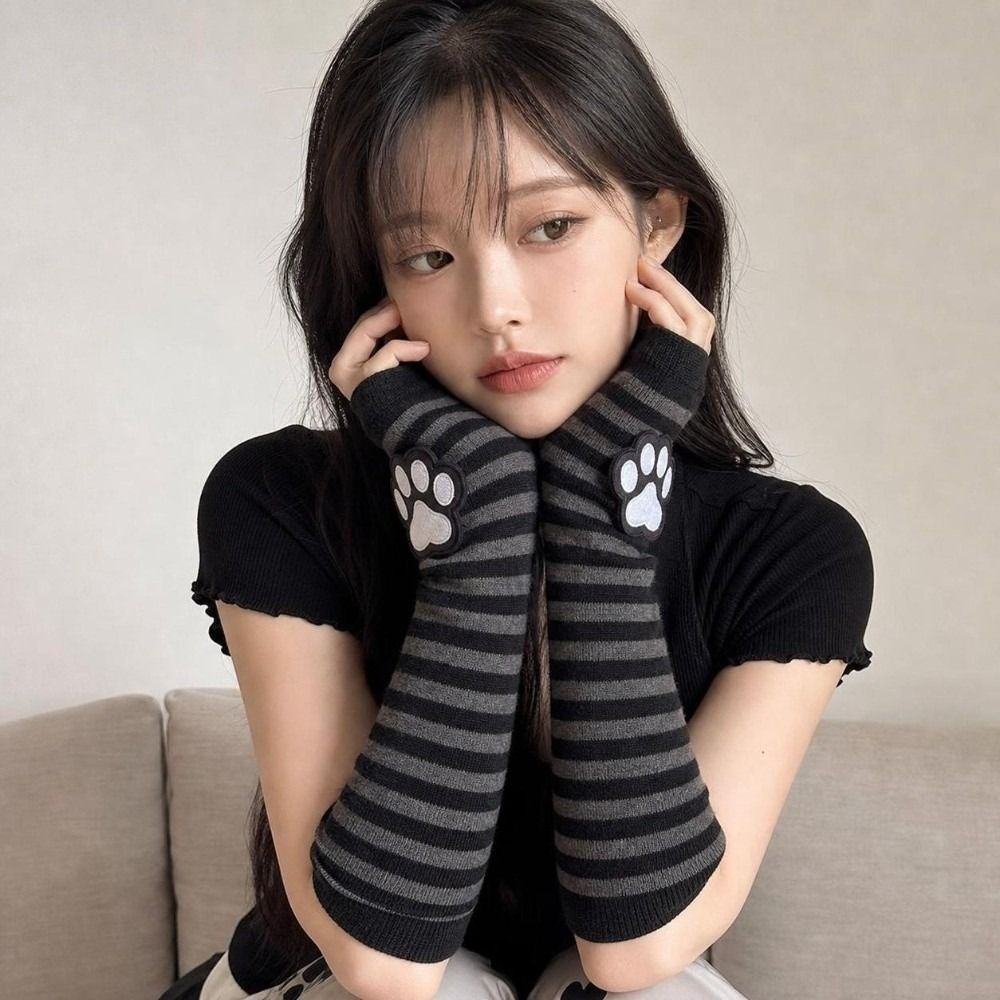 Cute Cat Claw Striped Pattern  - Fingerless Glove Knit review and price