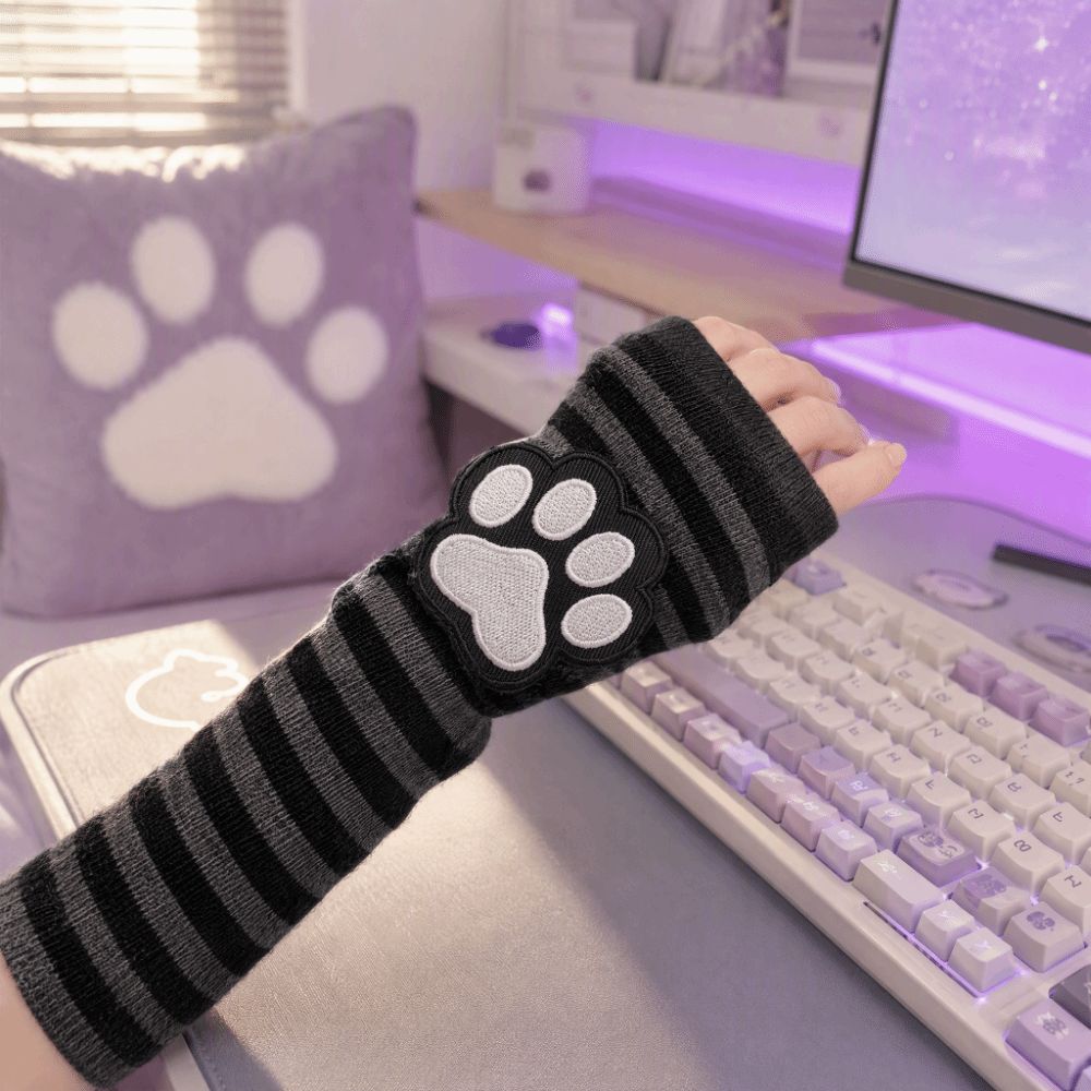 Cute Cat Claw Striped Pattern  - Fingerless Glove Knit review and price