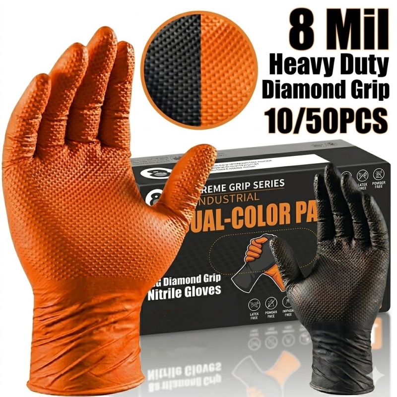 Heavy Duty Orange Nitrile Glov - Nitrile Mechanic Glove review and price