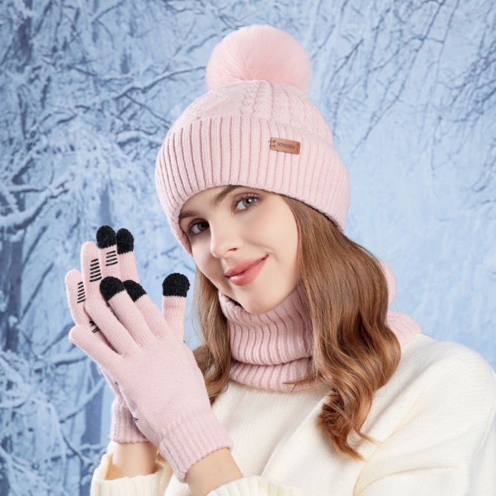 3pcs Simple Solid Color Hat Sc - Wool Glove Lined review and price